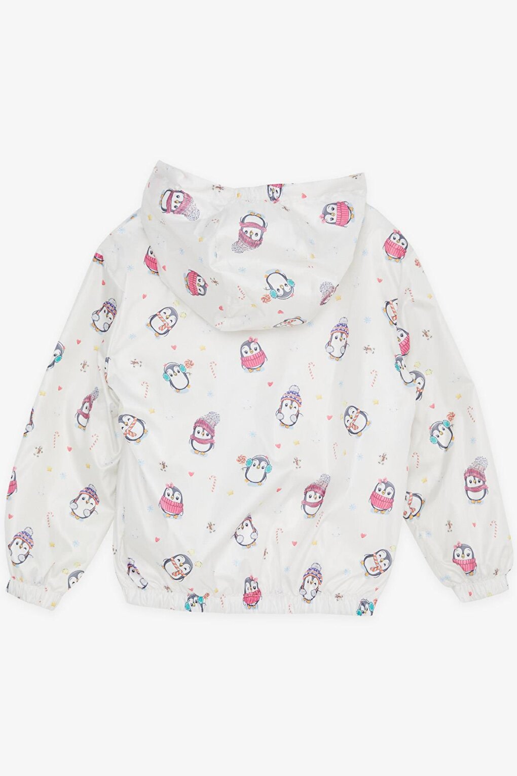 Boy's Raincoat Cute Penguin Patterned New Year's Themed Ecru (Age 1-6)