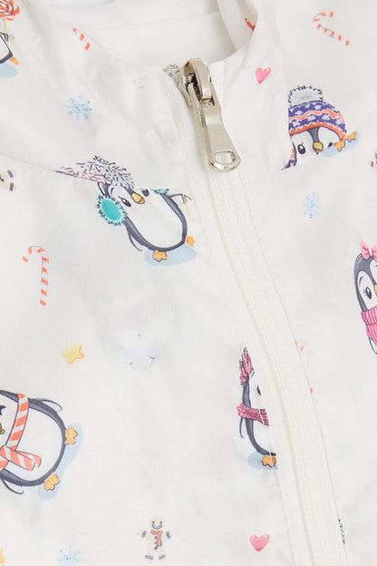 Boy's Raincoat Cute Penguin Patterned New Year's Themed Ecru (Age 1-6)