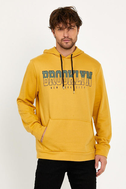 Men's Hooded Regular Fit Brooklyn Printed Thin Sweatshirt SPR22SW165