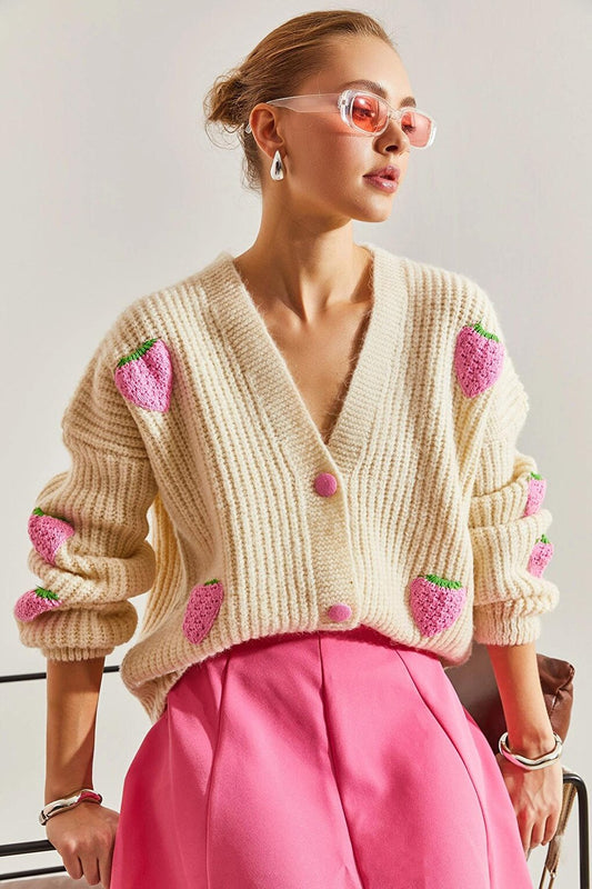 Women's Strawberry Buttoned Knitwear Cardigan