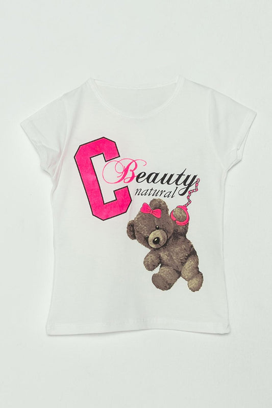 S Neck Text Printed Girls' T-Shirt