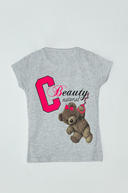 S Neck Text Printed Girls' T-Shirt