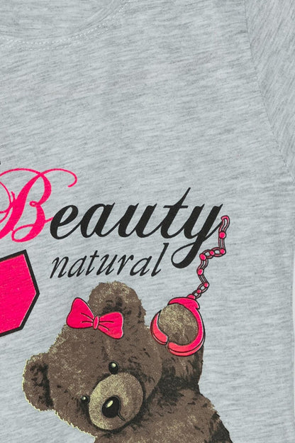 S Neck Text Printed Girls' T-Shirt