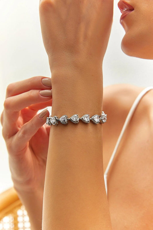 Women's Accessory Steel Heart Stone Bracelet