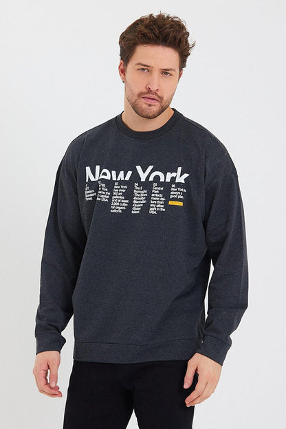 Men's Crew Neck Oversize Fit New York Printed Sweatshirt SPR23SW332