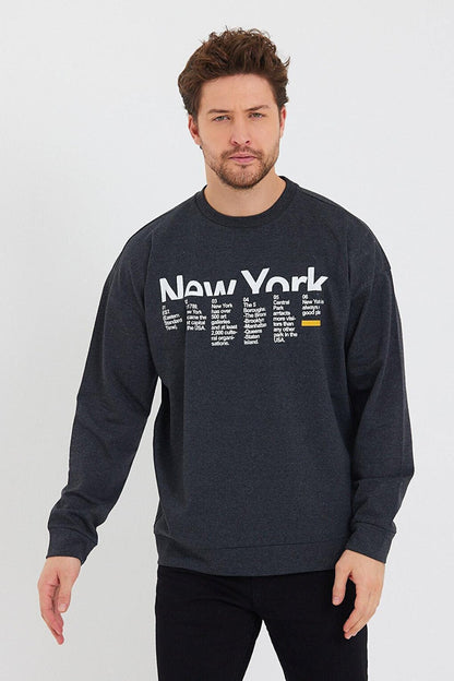 Men's Crew Neck Oversize Fit New York Printed Sweatshirt SPR23SW332