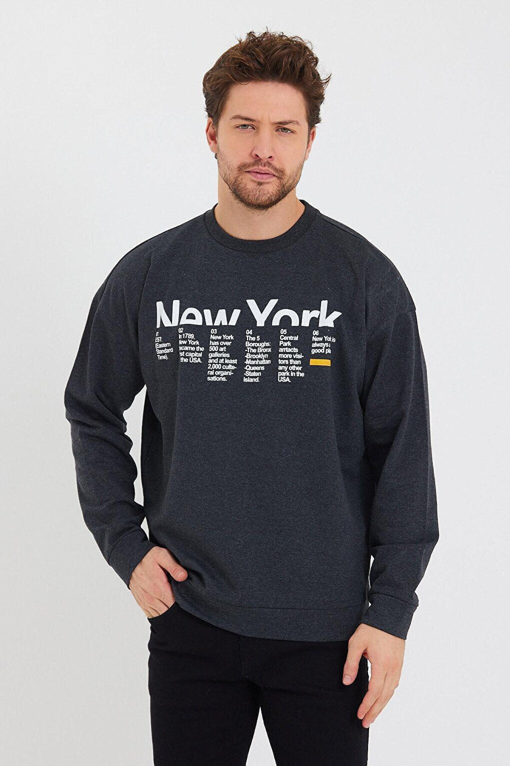 Men's Crew Neck Oversize Fit New York Printed Sweatshirt SPR23SW332