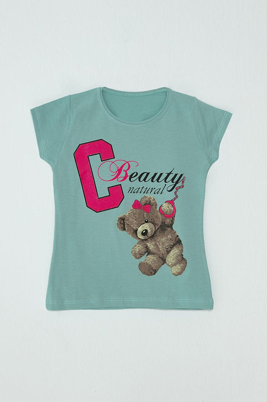 S Neck Text Printed Girls' T-Shirt