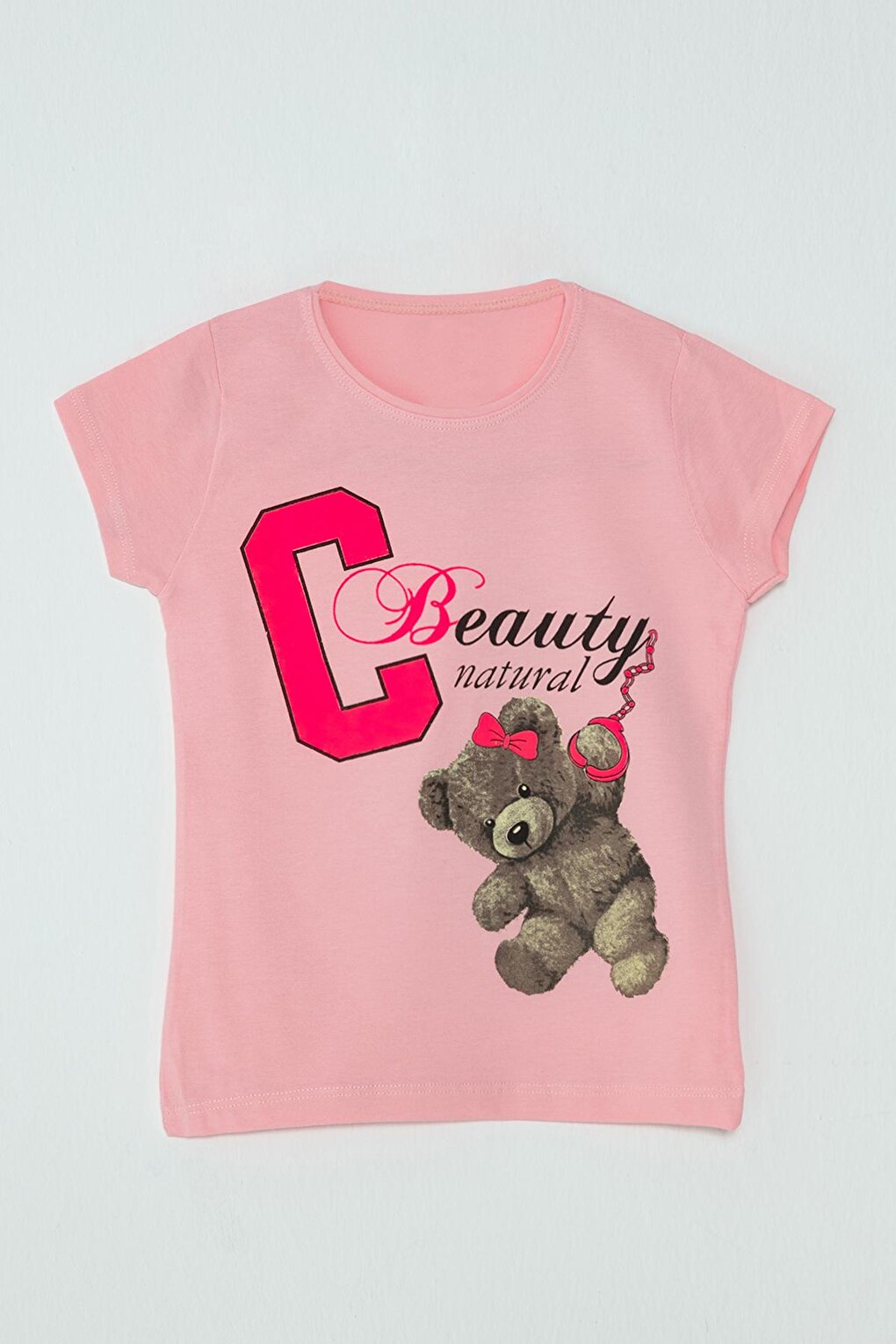 S Neck Text Printed Girls' T-Shirt