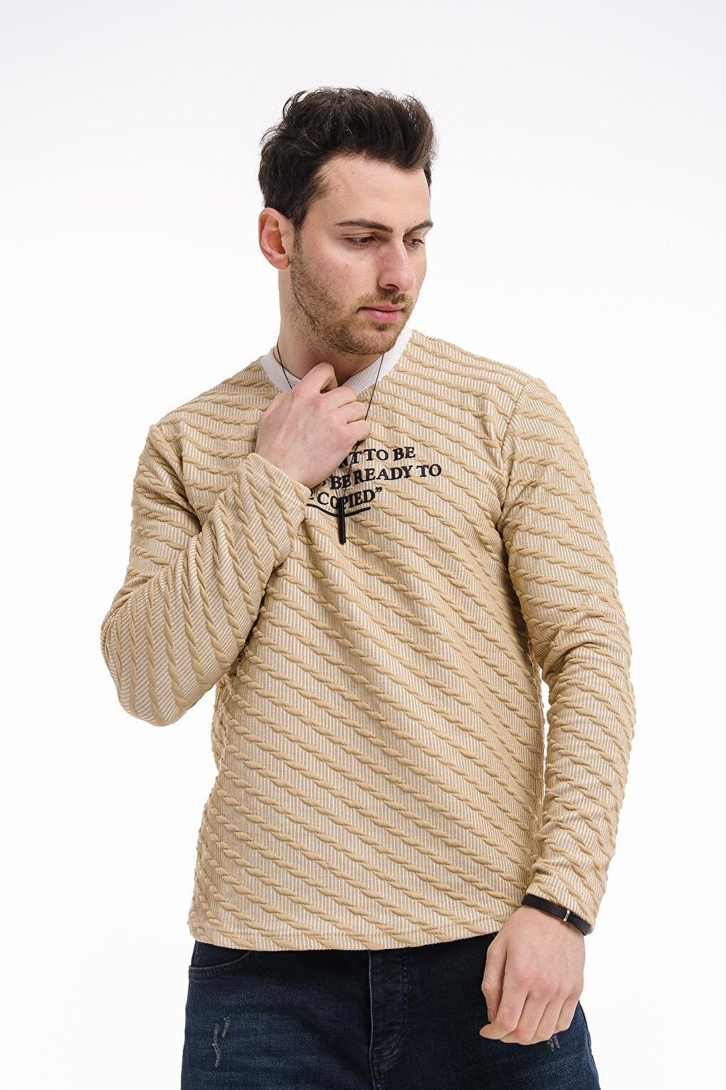 Bobby Cross Striped Slim Fit Knitted Men's Sweatshirt