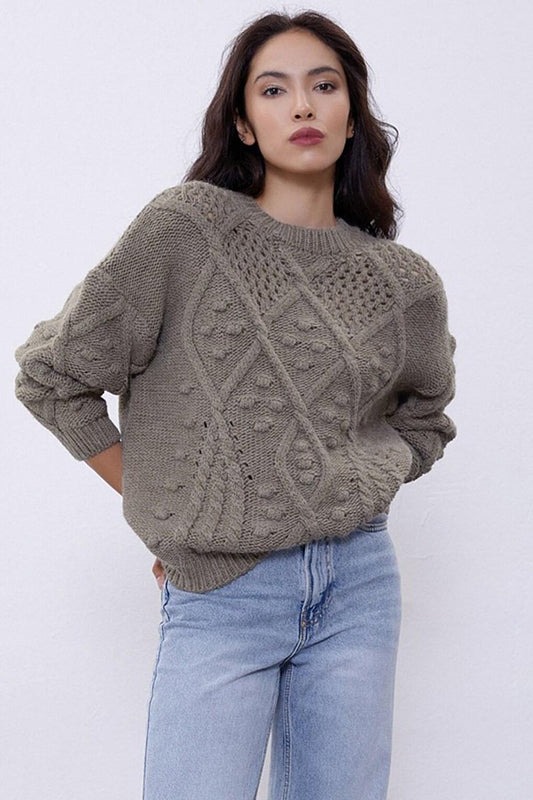 Khaki Pompom Detailed Knitwear Sweater SWK4293HK