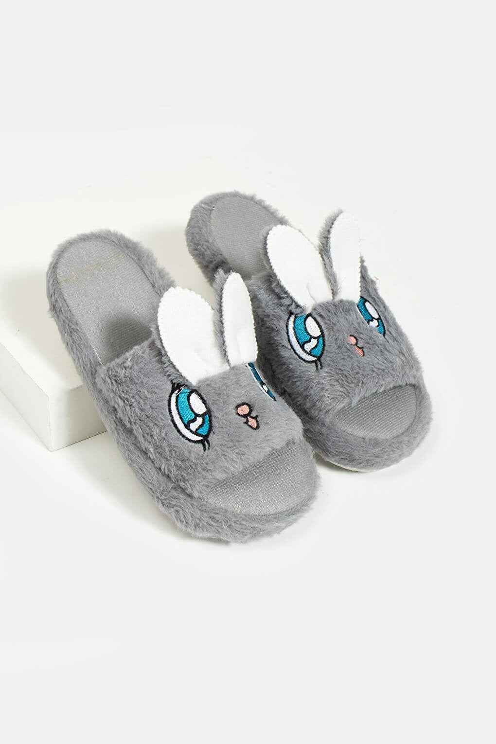 Cute Rabbit Open Front Fur Inside Thermal Sole Women's House Slippers P01-19-23Open