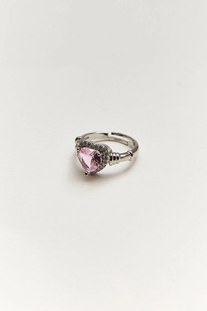 Women's Accessory Steel Pink Stone Heart Ring