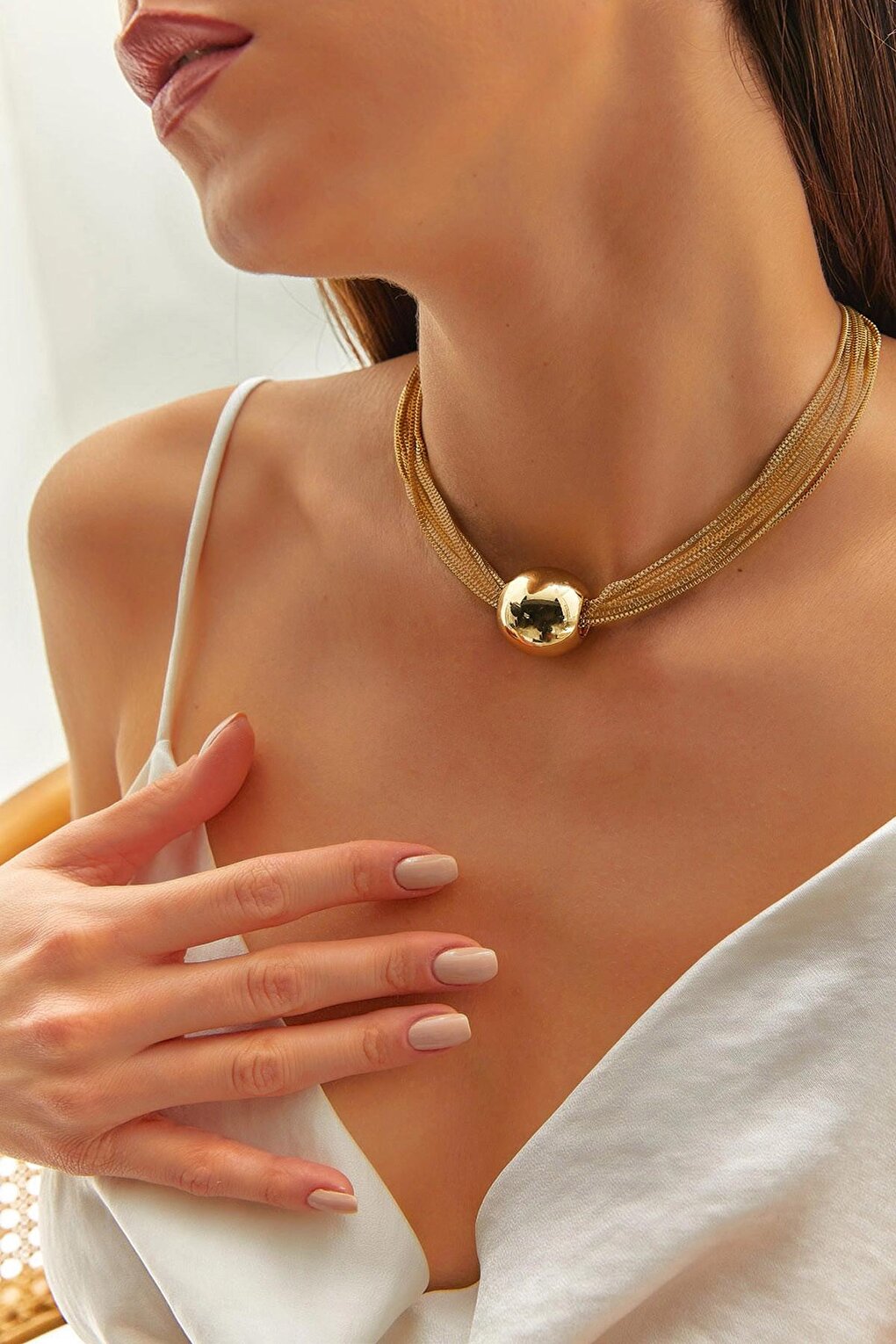 Women's Accessory Steel Multiple Chain Ball Necklace