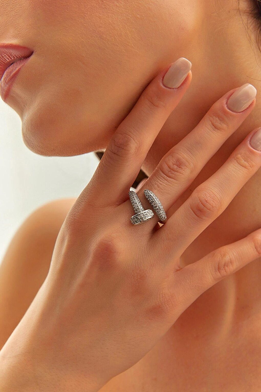 Women's Accessory Steel Stone Stud Ring