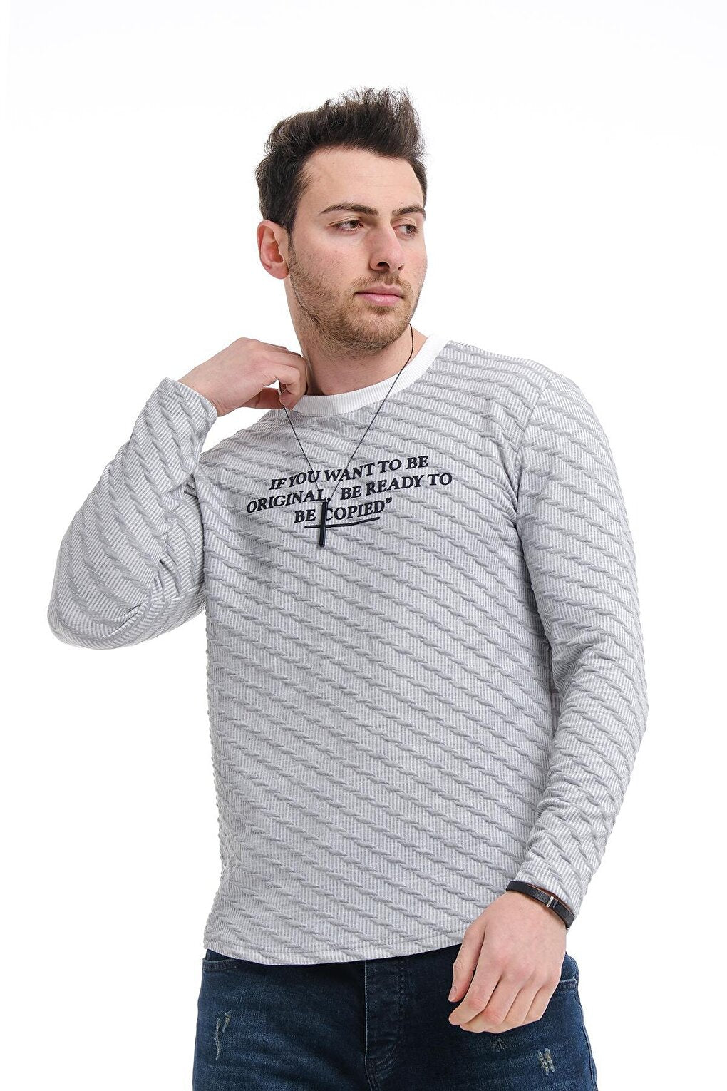 Bobby Cross Striped Slim Fit Knitted Men's Sweatshirt