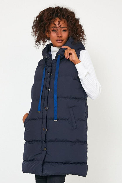 Hooded Long Down Vest with Pockets AC-K59138LNW