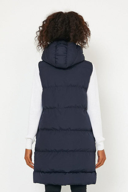 Hooded Long Down Vest with Pockets AC-K59138LNW