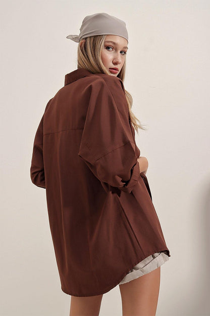 Oversize Long Basic Shirt - Brown