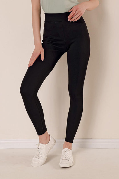 Women's Black Pocket Detailed Steel Knitted Leggings Trousers