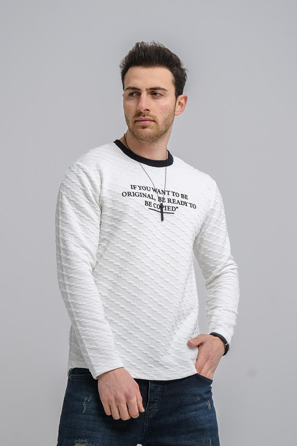 Bobby Cross Striped Slim Fit Knitted Men's Sweatshirt