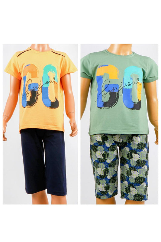 Boy's 2-piece Capri Bermuda Pajama Set Short Sleeve Lycra