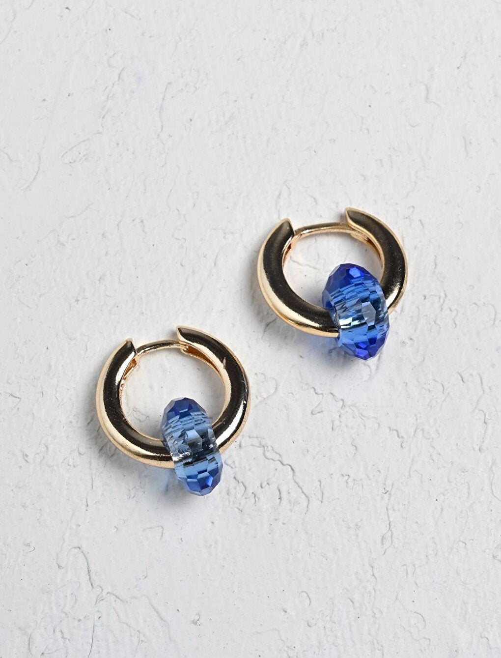 Dark Blue Natural Stone Hoop Earrings