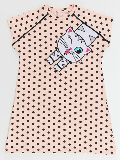 White Cat Girl Polka Dot Pink Dress