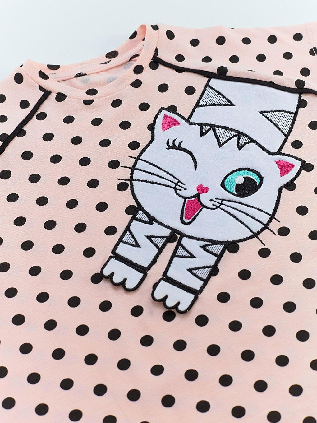 White Cat Girl Polka Dot Pink Dress