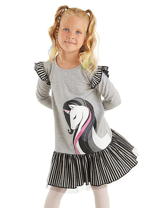 Elegant Unicorn Gray Girls Dress