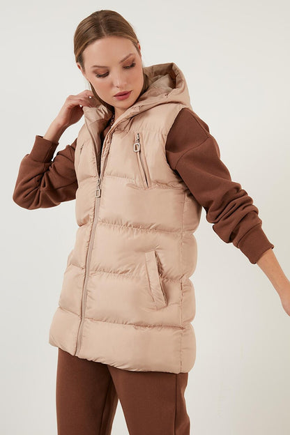 Hooded Regular Fit Puffer Vest with Pockets 64789677