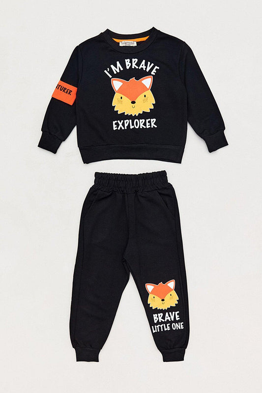 Fox Printed Crew Neck Boy's Suit