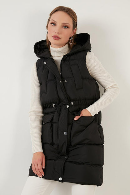 Drawstring Hooded Long Puffer Vest 6474014