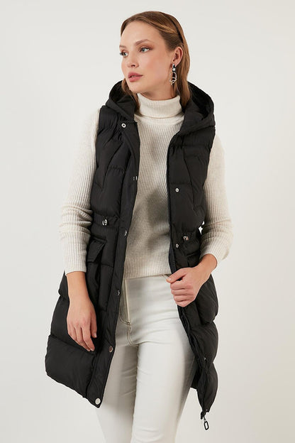 Drawstring Hooded Long Puffer Vest 6474014