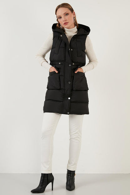 Drawstring Hooded Long Puffer Vest 6474014