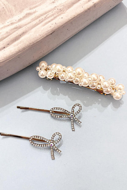 Lacroi Bow and Pearl Detailed Hairpin Set 3-pack