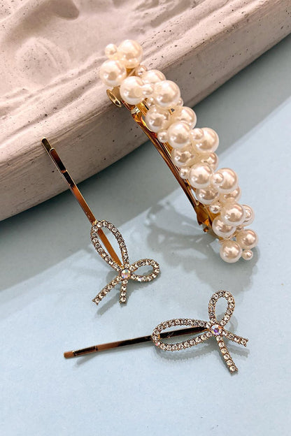 Lacroi Bow and Pearl Detailed Hairpin Set 3-pack