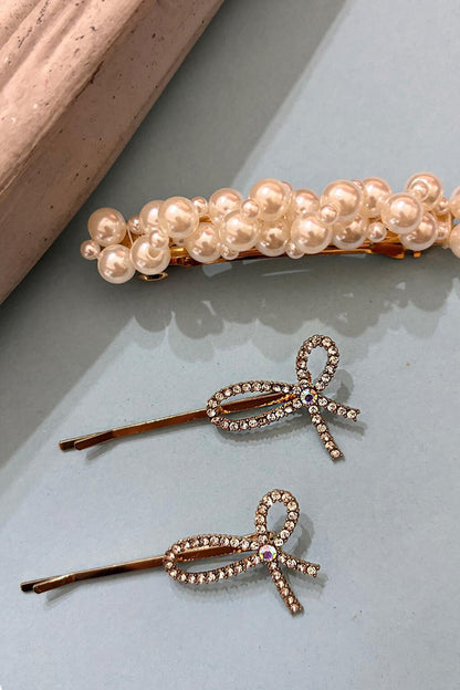 Lacroi Bow and Pearl Detailed Hairpin Set 3-pack