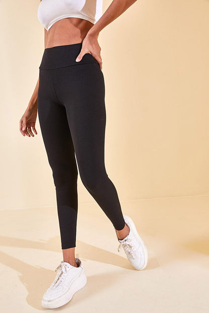 Black High Waist Ribbed Leggings 2YXK5-46135-02