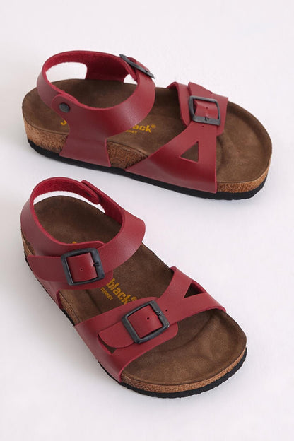 Children's Unisex Red Comfortable Poly Sole Double Buckle Sandals