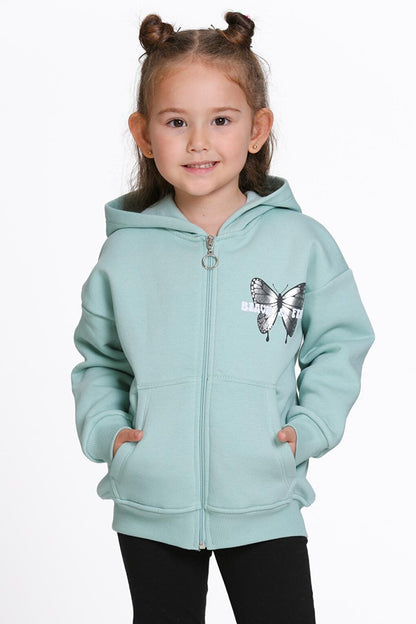 Girl's Mint Green Cosmie Dreamer Print 1-5 Years Zippered Sweatshirt