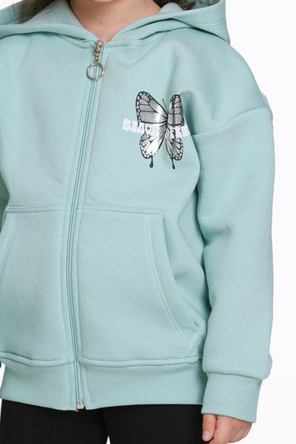 Girl's Mint Green Cosmie Dreamer Print 1-5 Years Zippered Sweatshirt