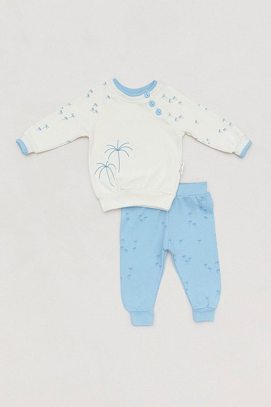 Palm Tree Printed Crew Neck Boy's Suit