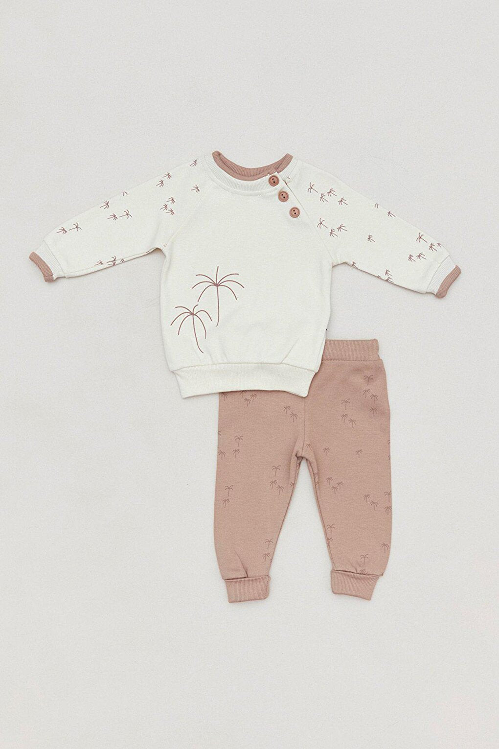 Palm Tree Printed Crew Neck Boy's Suit