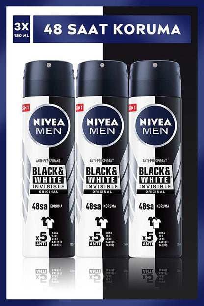 Men's Spray Deodorant Black&amp;White Invisible Original 150 mlx3Pcs