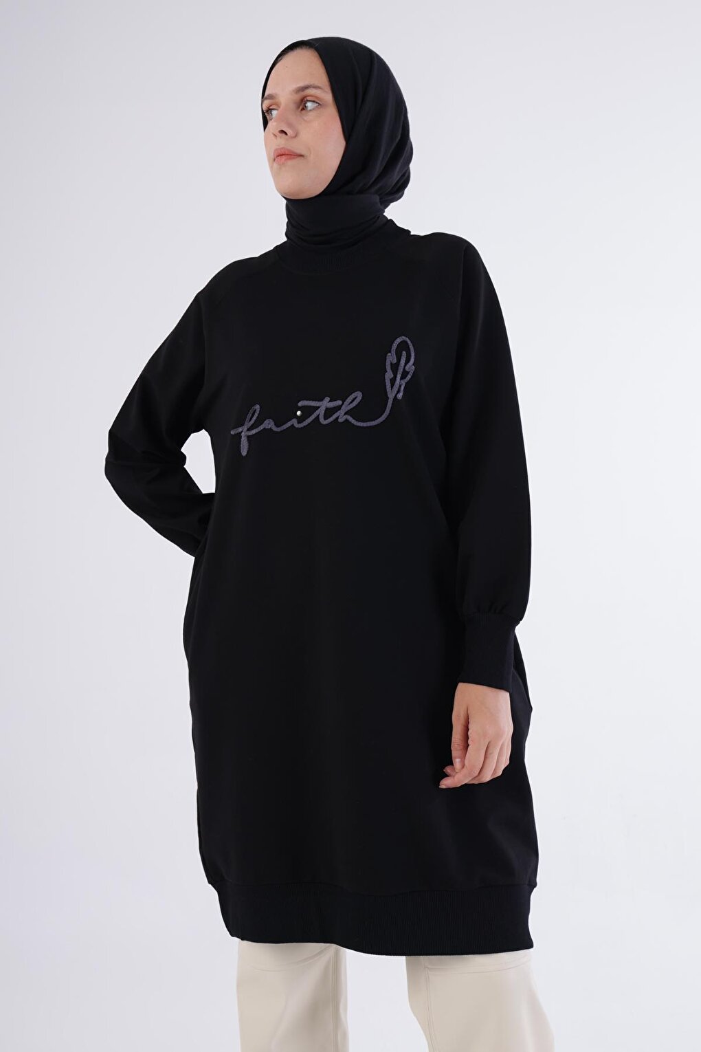 Black Faith Written Embroidered Sweat Tunic