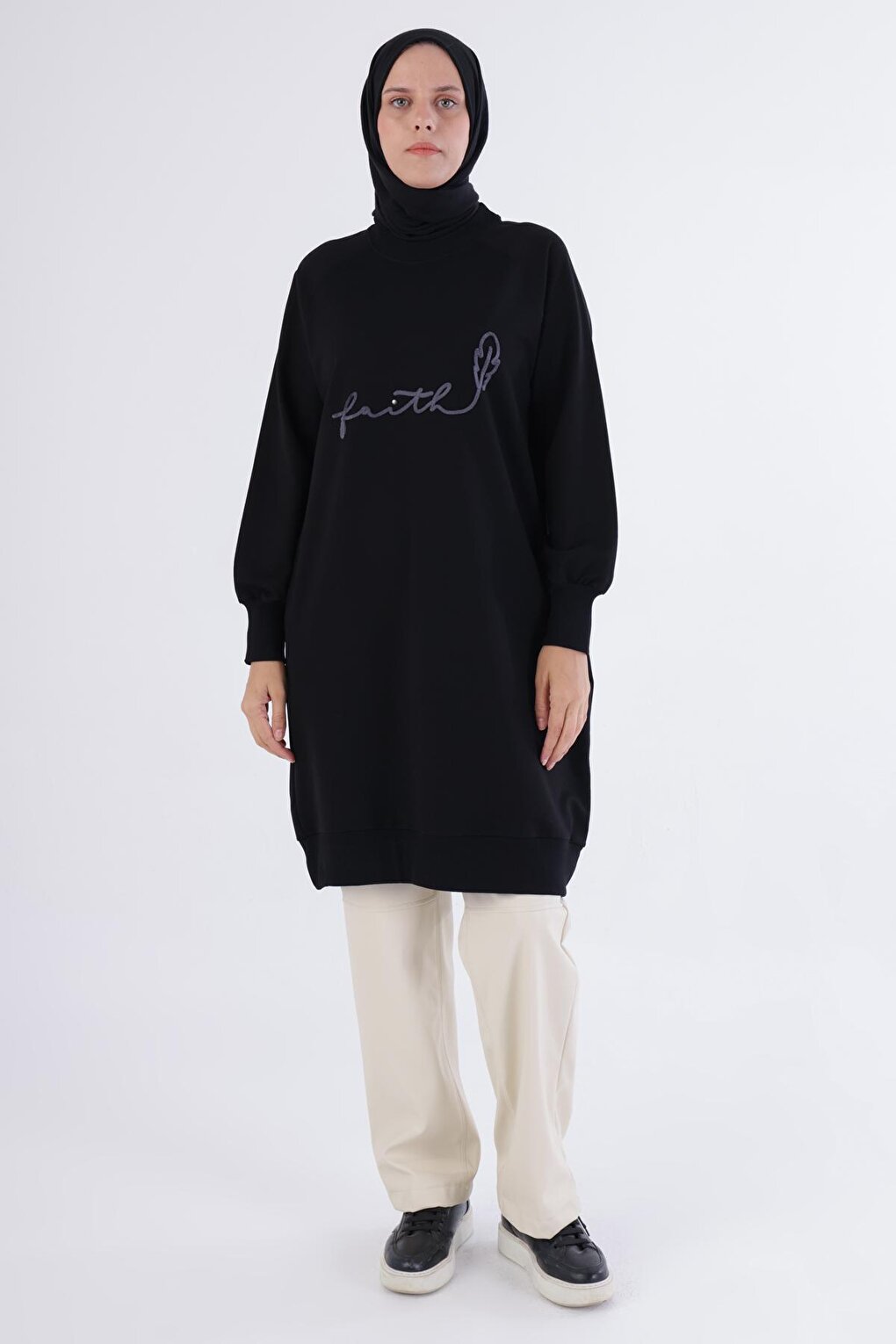 Black Faith Written Embroidered Sweat Tunic