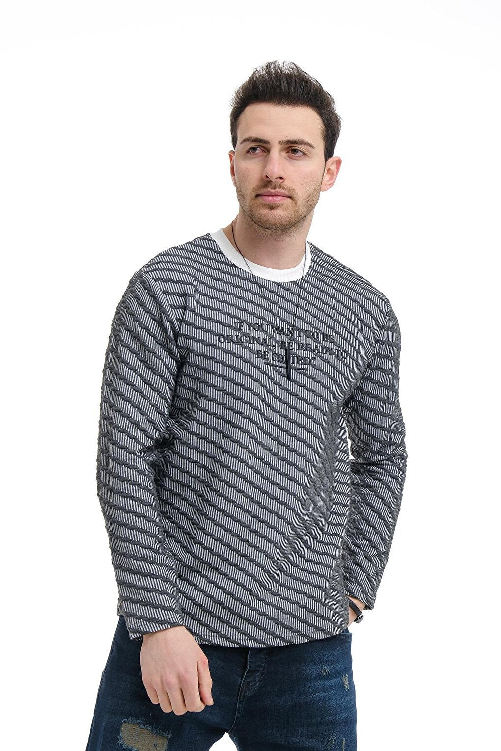 Bobby Cross Striped Slim Fit Knitted Men's Sweatshirt