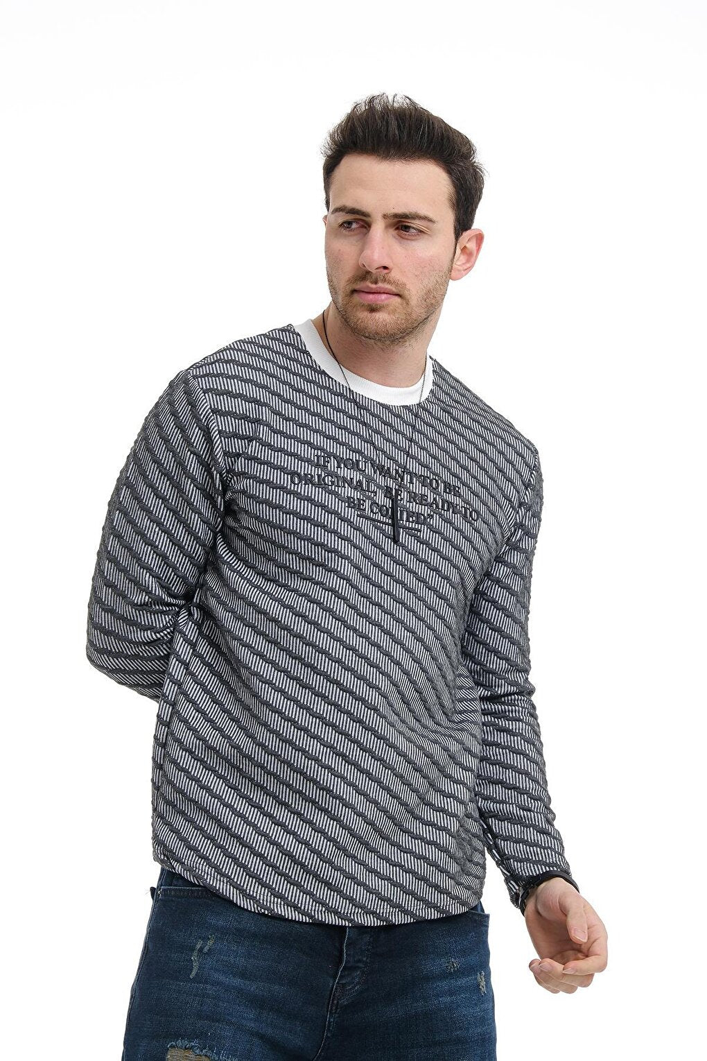 Bobby Cross Striped Slim Fit Knitted Men's Sweatshirt