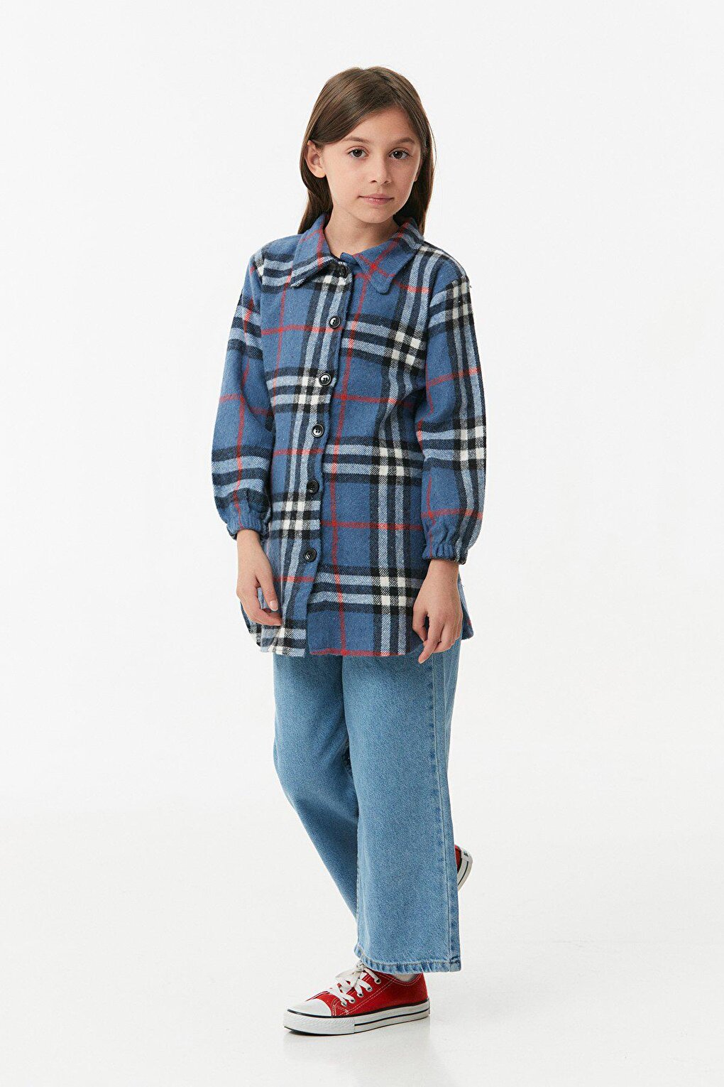 Plaid Patterned Girl's Long Shirt